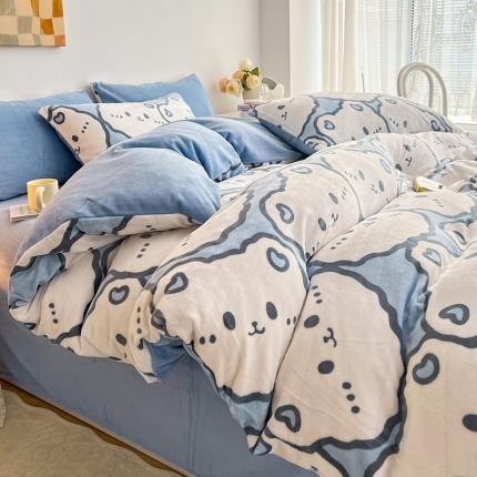 澳梵 2022新款牛奶绒印花四件套 甜品小熊