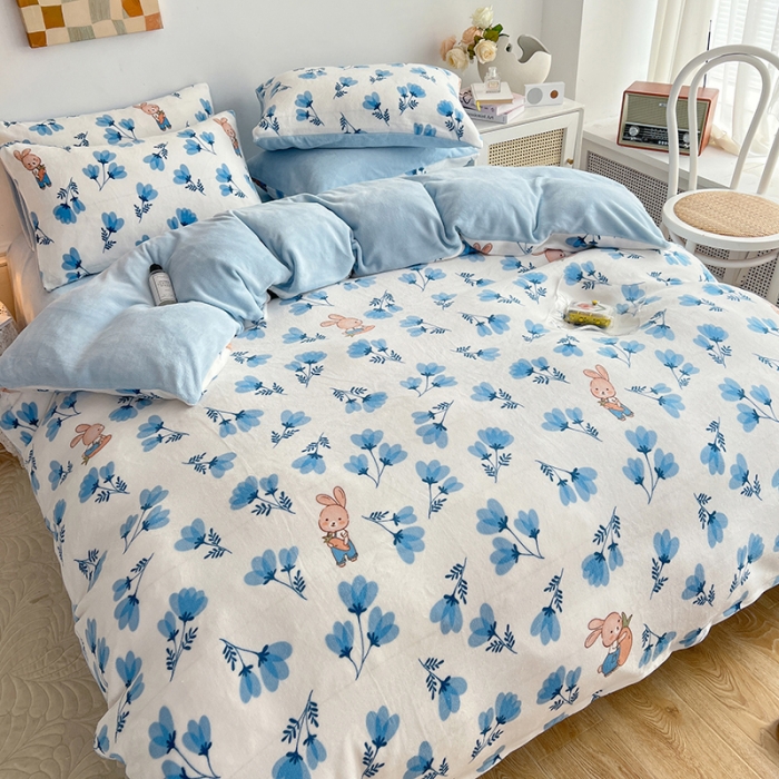 91家纺网 家纺一手货源 找家纺 澳梵 2022新款牛奶绒印花四件套 小兰花