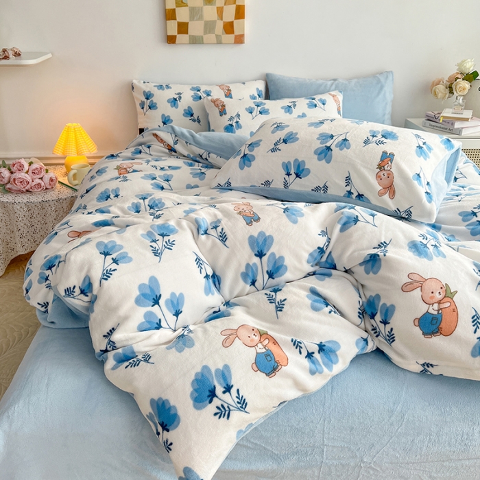 91家纺网 家纺一手货源 找家纺 澳梵 2022新款牛奶绒印花四件套 小兰花