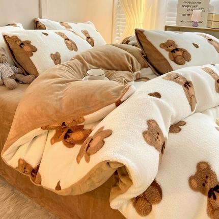 澳梵 2022新款小颗粒美丽绒牛奶绒四件套 布偶熊