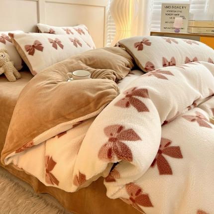 澳梵 2022新款小颗粒美丽绒牛奶绒四件套 蝴蝶结