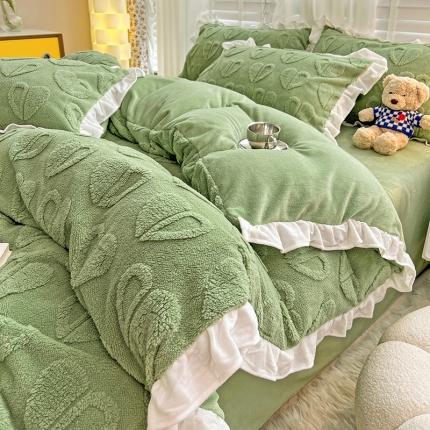 91家纺网 家纺一手货源 找家纺 澳梵 2022新款塔芙绒韩版四件套 猜心心-绿色