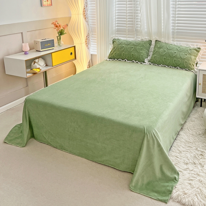 91家纺网 家纺一手货源 找家纺 澳梵 2022新款塔芙绒韩版四件套 猜心心-绿色