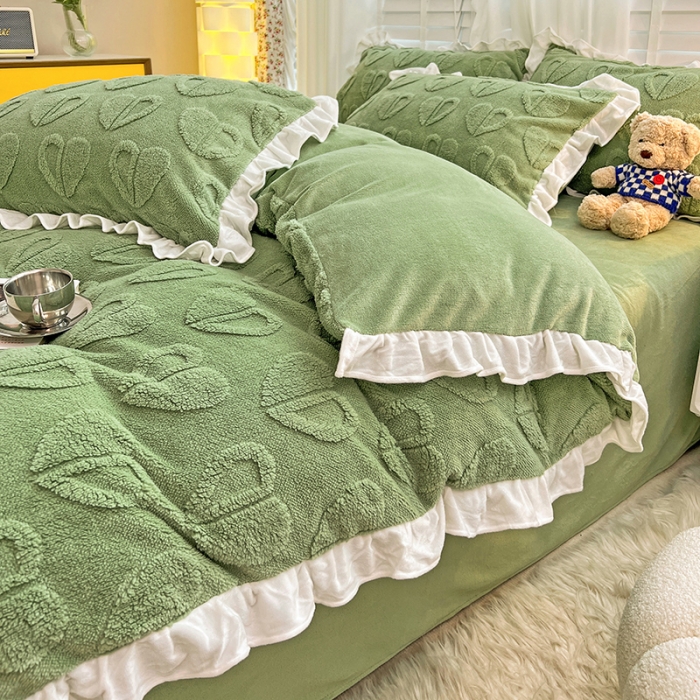 91家纺网 家纺一手货源 找家纺 澳梵 2022新款塔芙绒韩版四件套 猜心心-绿色