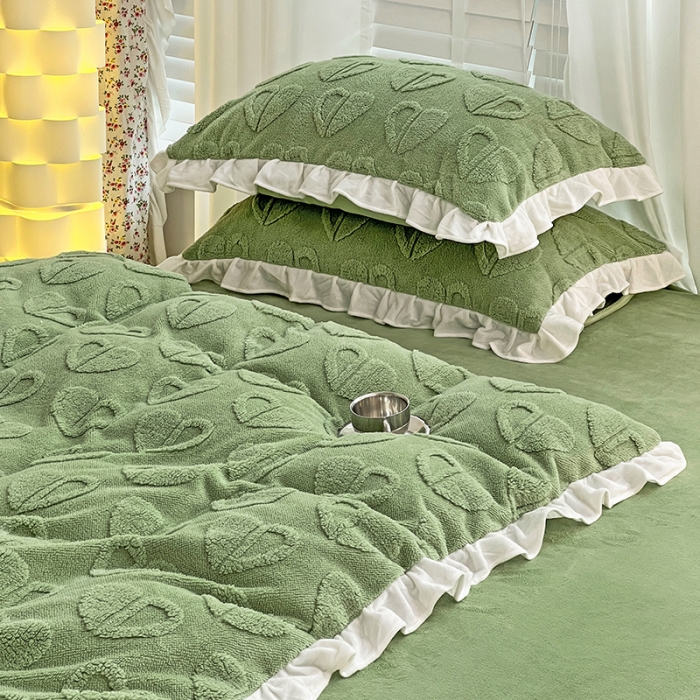 91家纺网 家纺一手货源 找家纺 澳梵 2022新款塔芙绒韩版四件套 猜心心-绿色