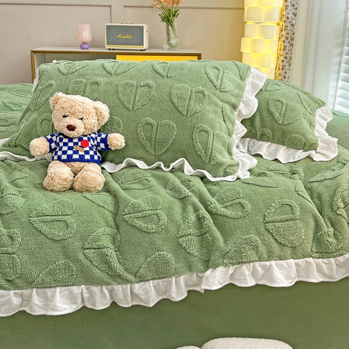 91家纺网 家纺一手货源 找家纺 澳梵 2022新款塔芙绒韩版四件套 猜心心-绿色