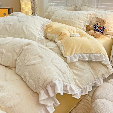 澳梵 2022新款塔芙绒韩版四件套 猜心心-奶白黄