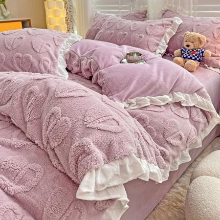 澳梵 2022新款塔芙绒韩版四件套 猜心心-紫色