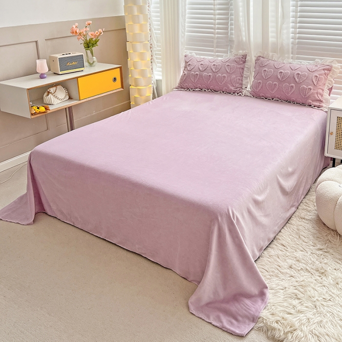 91家纺网 家纺一手货源 找家纺 澳梵 2022新款塔芙绒韩版四件套 猜心心-紫色