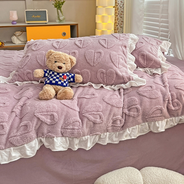 91家纺网 家纺一手货源 找家纺 澳梵 2022新款塔芙绒韩版四件套 猜心心-紫色