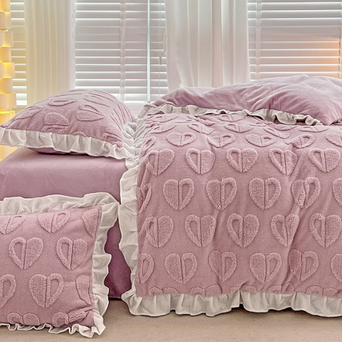 91家纺网 家纺一手货源 找家纺 澳梵 2022新款塔芙绒韩版四件套 猜心心-紫色