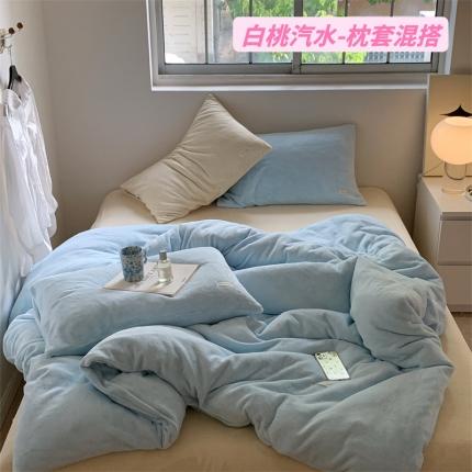 91家纺网 家纺一手货源 找家纺 桃喜 2022新款纯色混搭牛奶绒四件套 白桃汽水