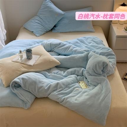 91家纺网 家纺一手货源 找家纺 桃喜 2022新款纯色混搭牛奶绒四件套 白桃汽水