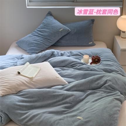 91家纺网 家纺一手货源 找家纺 桃喜 2022新款纯色混搭牛奶绒四件套 冰雪蓝