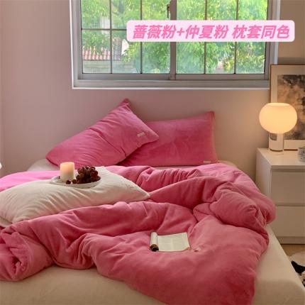91家纺网 家纺一手货源 找家纺 桃喜 2022新款纯色混搭牛奶绒四件套 蔷薇粉+仲夏粉