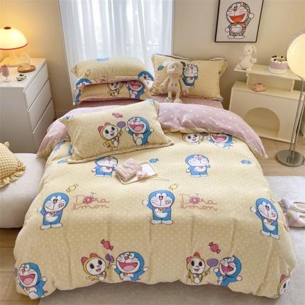 91家纺网 家纺一手货源 找家纺 眠屿 2022加厚双面牛奶绒卡通四件套绒哆啦A梦-糖果叮当