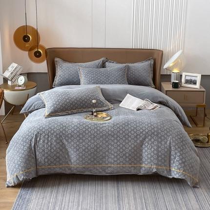 91家纺网 家纺一手货源 找家纺 （总）老K (原美阁） 2024新款婴儿绒牛奶绒简约绒四件套-路易