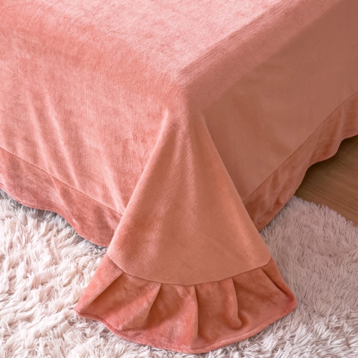 91家纺网 家纺一手货源 找家纺 金米诺 直播供货纯色牛奶绒绣花四件套小清新床裙式 初遇 初遇-桔色