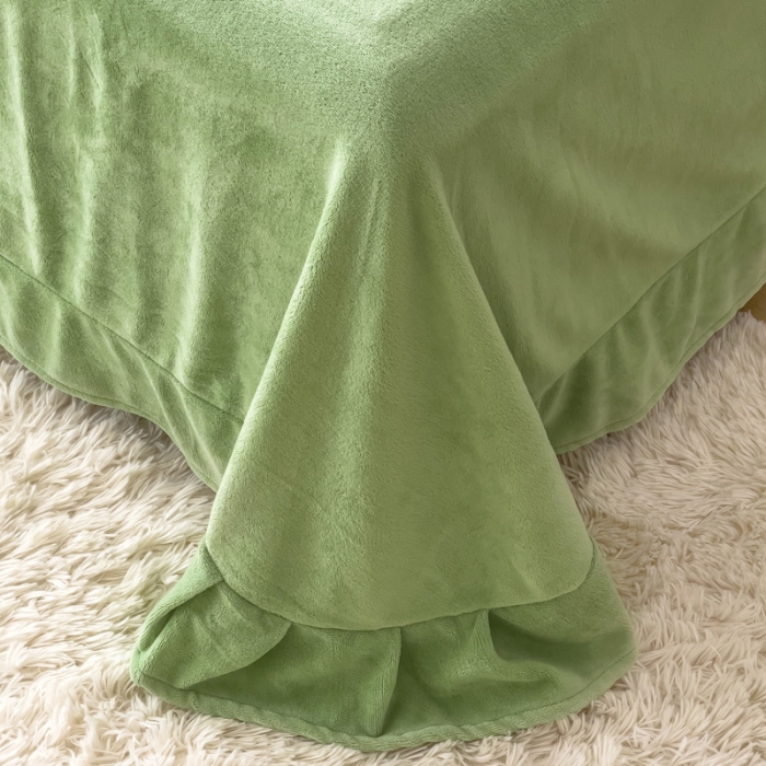 91家纺网 家纺一手货源 找家纺 金米诺 直播供货纯色牛奶绒绣花四件套小清新床裙式 初遇 初遇-绿色