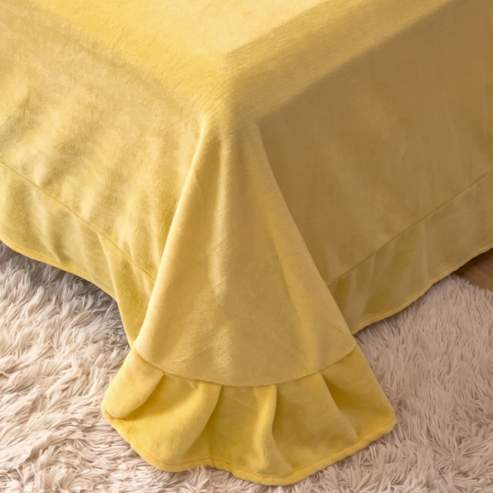 91家纺网 家纺一手货源 找家纺 金米诺 直播供货纯色牛奶绒绣花四件套小清新床裙式 初遇 初遇-奶油黄