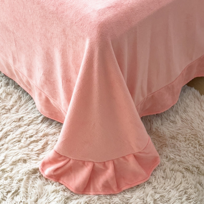 91家纺网 家纺一手货源 找家纺 金米诺 直播供货纯色牛奶绒绣花四件套小清新床裙式 初遇 初遇-藕粉