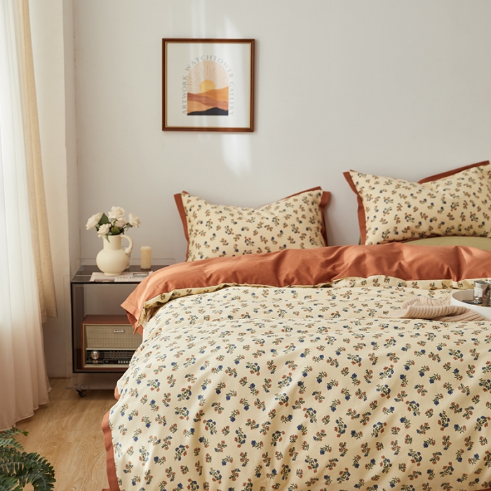 91家纺网 家纺一手货源 找家纺 时年 2022新款生态磨毛飞边款四件套 沉香