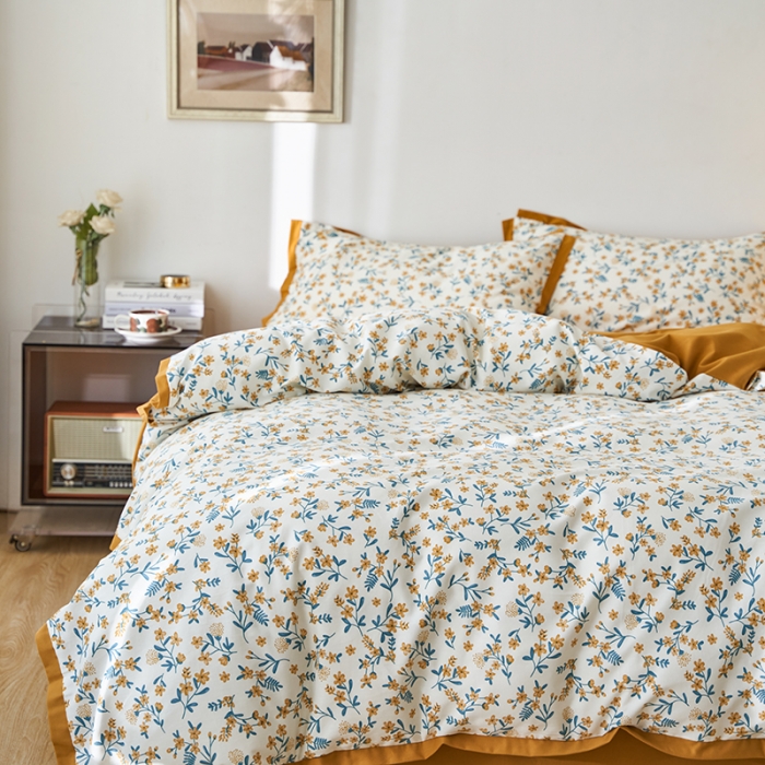 91家纺网 家纺一手货源 找家纺 时年 2022新款生态磨毛飞边款四件套 莲舟