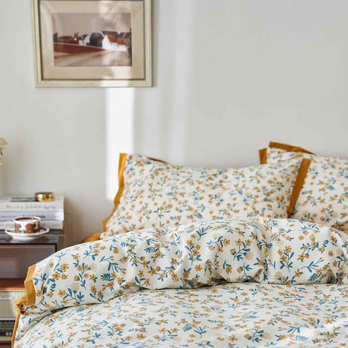 91家纺网 家纺一手货源 找家纺 时年 2022新款生态磨毛飞边款四件套 莲舟