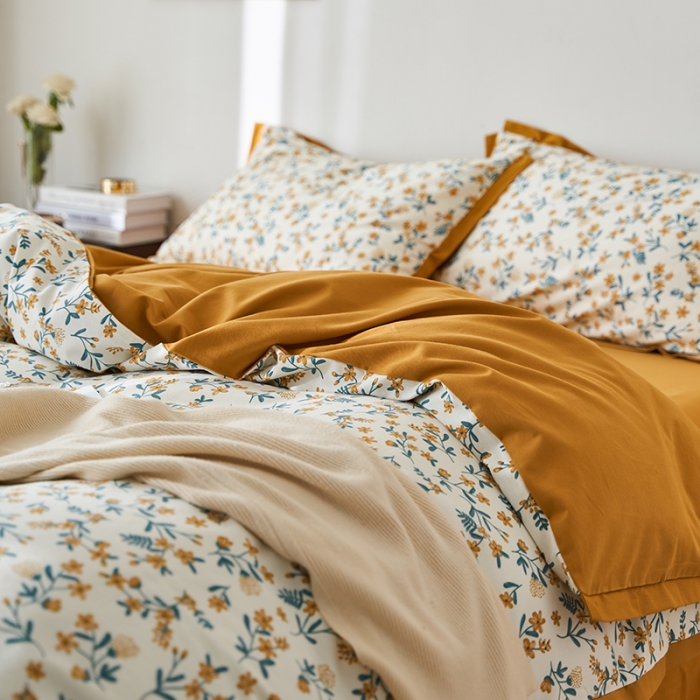 91家纺网 家纺一手货源 找家纺 时年 2022新款生态磨毛飞边款四件套 莲舟