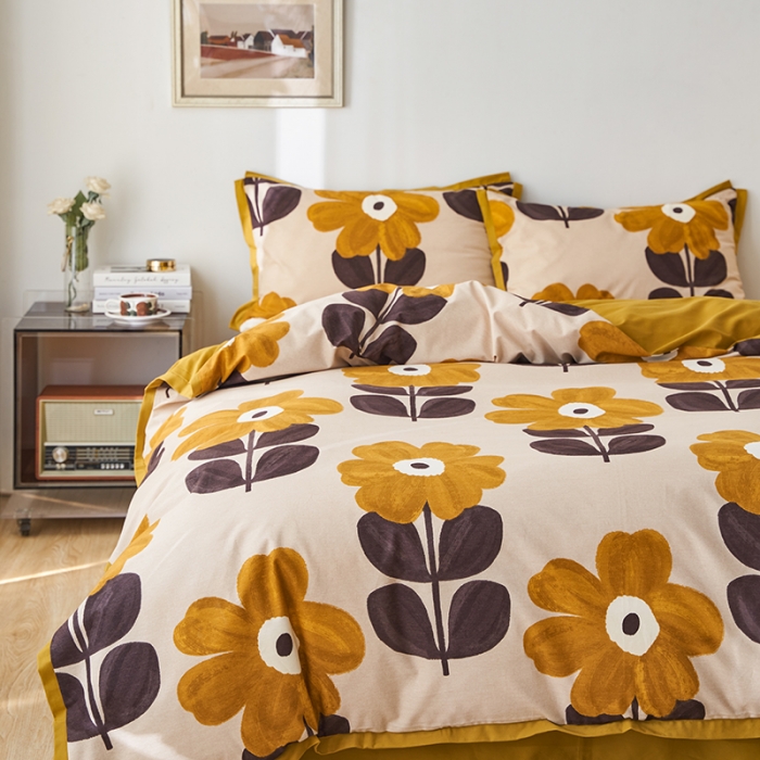 91家纺网 家纺一手货源 找家纺 时年 2022新款生态磨毛飞边款四件套 林间