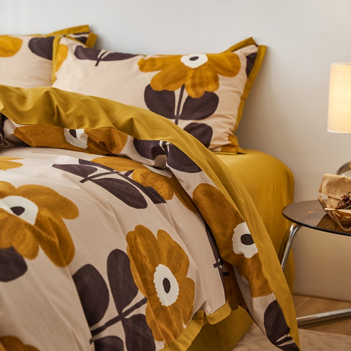 91家纺网 家纺一手货源 找家纺 时年 2022新款生态磨毛飞边款四件套 林间