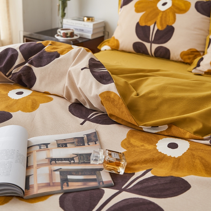 91家纺网 家纺一手货源 找家纺 时年 2022新款生态磨毛飞边款四件套 林间