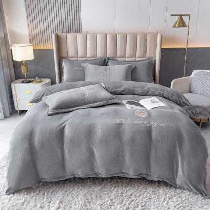 91家纺网 家纺一手货源 找家纺 总 金米诺 直播供货纯色牛奶绒绣花四件套小清新床裙式 山茶花