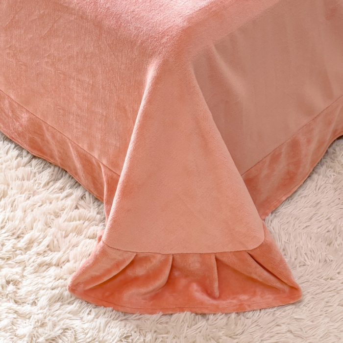 91家纺网 家纺一手货源 找家纺 总 金米诺 直播供货纯色牛奶绒绣花四件套小清新床裙式 山茶花