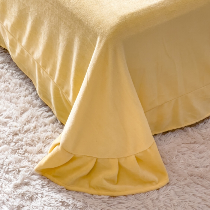 91家纺网 家纺一手货源 找家纺 金米诺 直播供货纯色牛奶绒绣花四件套小清新床裙式 山茶花 山茶花-靓黄