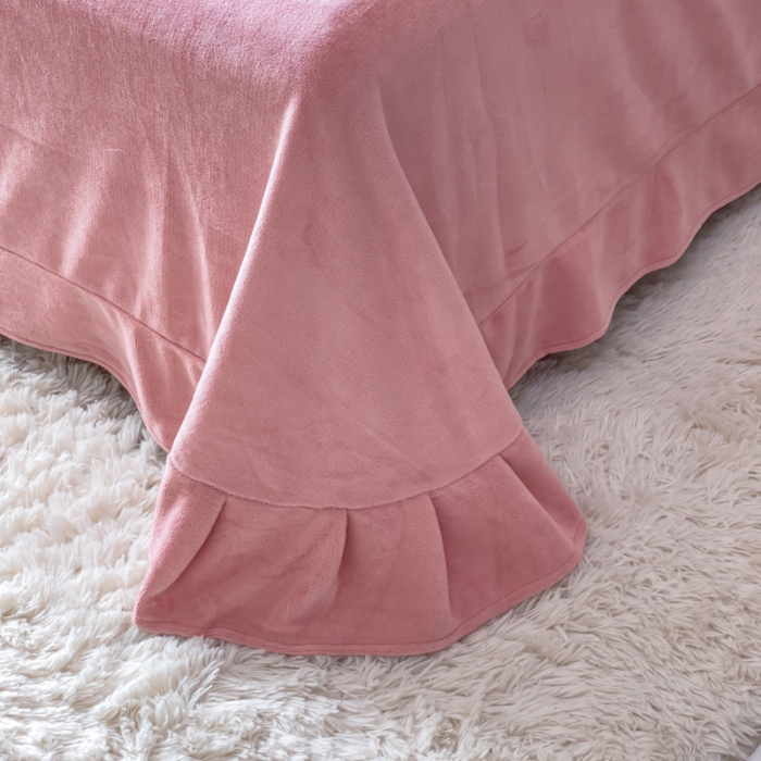 91家纺网 家纺一手货源 找家纺 金米诺 直播供货纯色牛奶绒绣花四件套小清新床裙式 山茶花 山茶花-浅豆沙