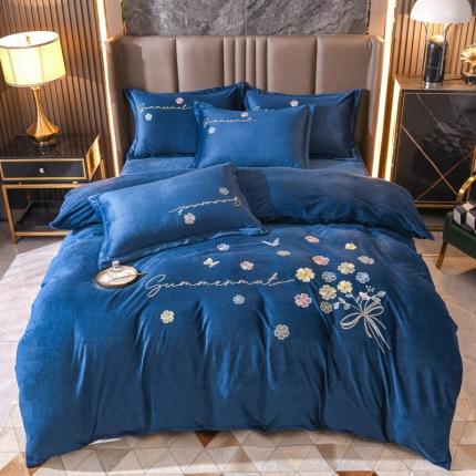 91家纺网 家纺一手货源 找家纺 总金米诺 直播供货纯色水晶牛奶绒四件套小清新床裙式  花之境