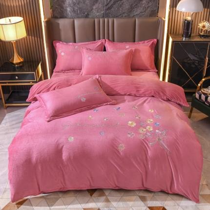 91家纺网 家纺一手货源 找家纺 总金米诺 直播供货纯色水晶牛奶绒四件套小清新床裙式  花之境