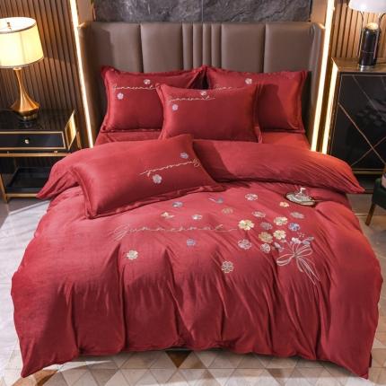 91家纺网 家纺一手货源 找家纺 总金米诺 直播供货纯色水晶牛奶绒四件套小清新床裙式  花之境