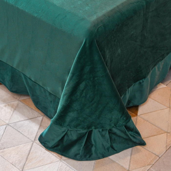 91家纺网 家纺一手货源 找家纺 金米诺 直播供货纯色水晶牛奶绒四件套小清新床裙式  花之境 花之境-墨绿