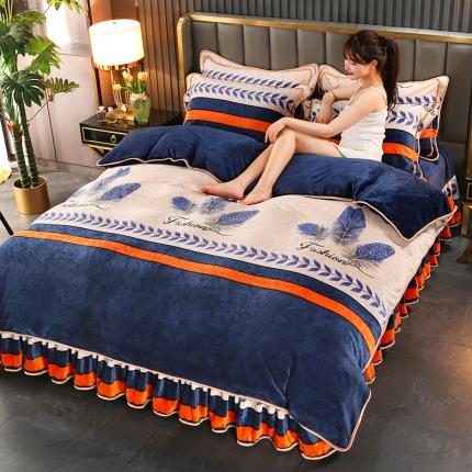 91家纺网 家纺一手货源 找家纺 羽梦2025新款8.5斤牛奶法莱绒金貂法兰绒四件套直播爆款蓝丝羽