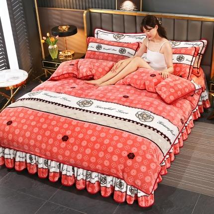 91家纺网 家纺一手货源 找家纺 羽梦2024新款8.5斤牛奶法莱绒金貂法兰绒四件套爆款玫瑰佳人粉