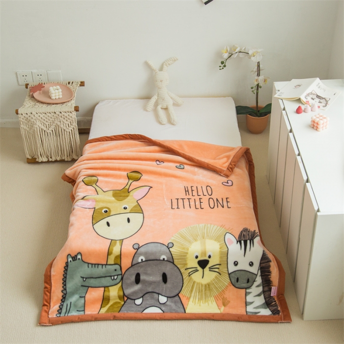 91家纺网 家纺一手货源 找家纺 凯轩毛毛毯毯子 大版花儿童云毛毯毯子 团聚 橘