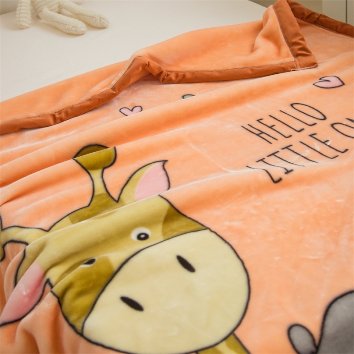 91家纺网 家纺一手货源 找家纺 凯轩毛毛毯毯子 大版花儿童云毛毯毯子 团聚 橘