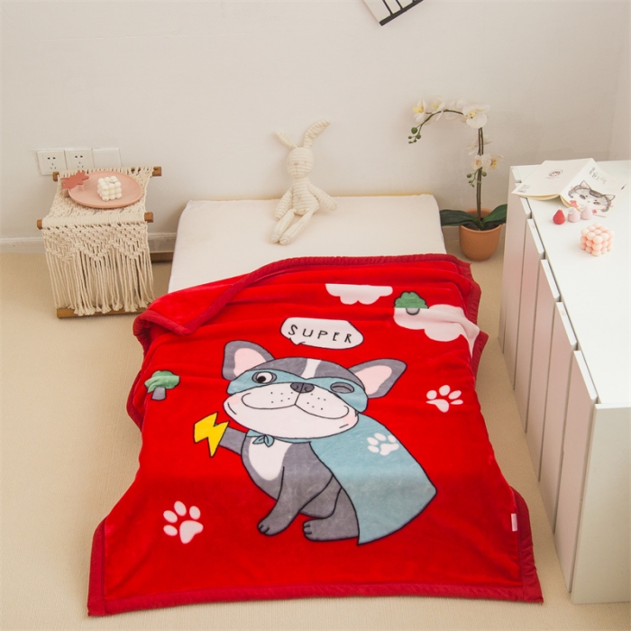 91家纺网 家纺一手货源 找家纺 凯轩毛毛毯毯子 大版花儿童云毛毯毯子 小飞猫  大红