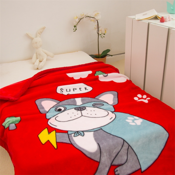 91家纺网 家纺一手货源 找家纺 凯轩毛毛毯毯子 大版花儿童云毛毯毯子 小飞猫  大红