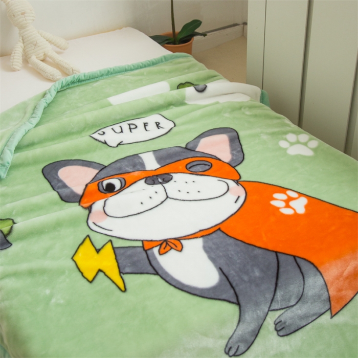 91家纺网 家纺一手货源 找家纺 凯轩毛毛毯毯子 大版花儿童云毛毯毯子 小飞猫  淡绿