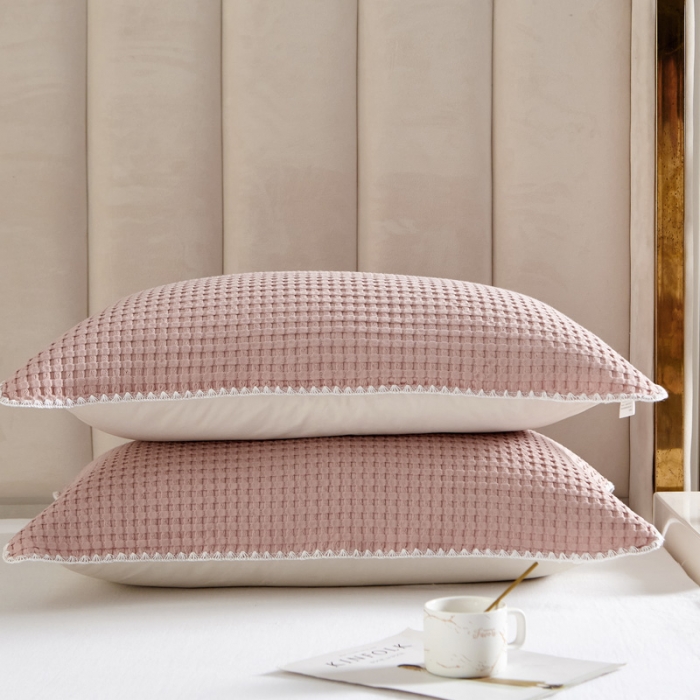 91家纺网 家纺一手货源 找家纺 （总）朴尔 2022新款全棉纱布华夫格素色枕巾系列