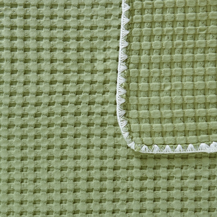 91家纺网 家纺一手货源 找家纺 朴尔 2022新款全棉纱布华夫格素色枕巾系列 华夫格纹枕巾-抹茶