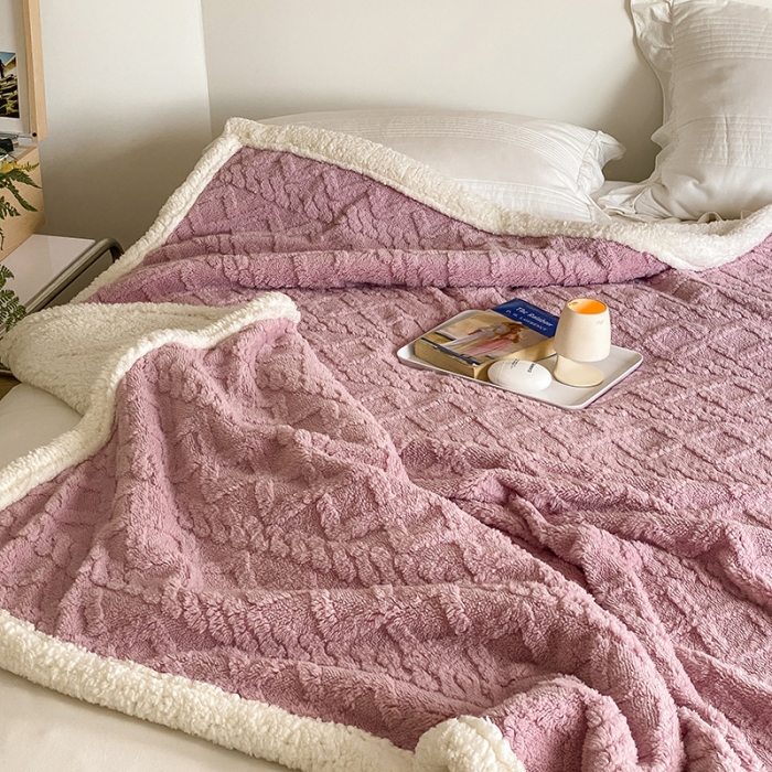 91家纺网 家纺一手货源 找家纺 航途席业 2022新款塔芙绒羊羔绒毛毯 莫奈紫